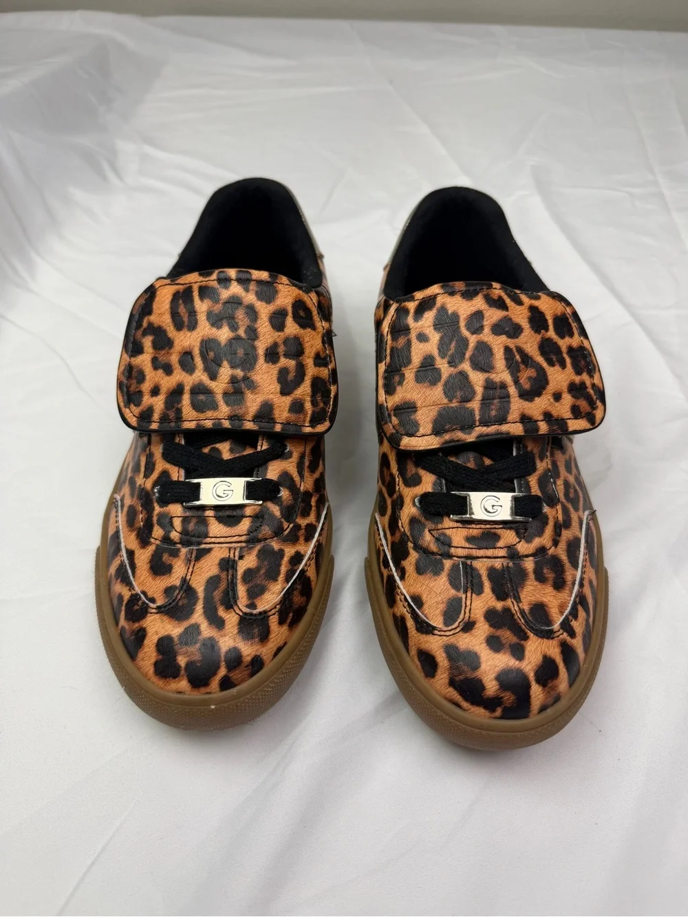 GUESS Leopard Print Slip-On Sneakers with Gold Heel Accent